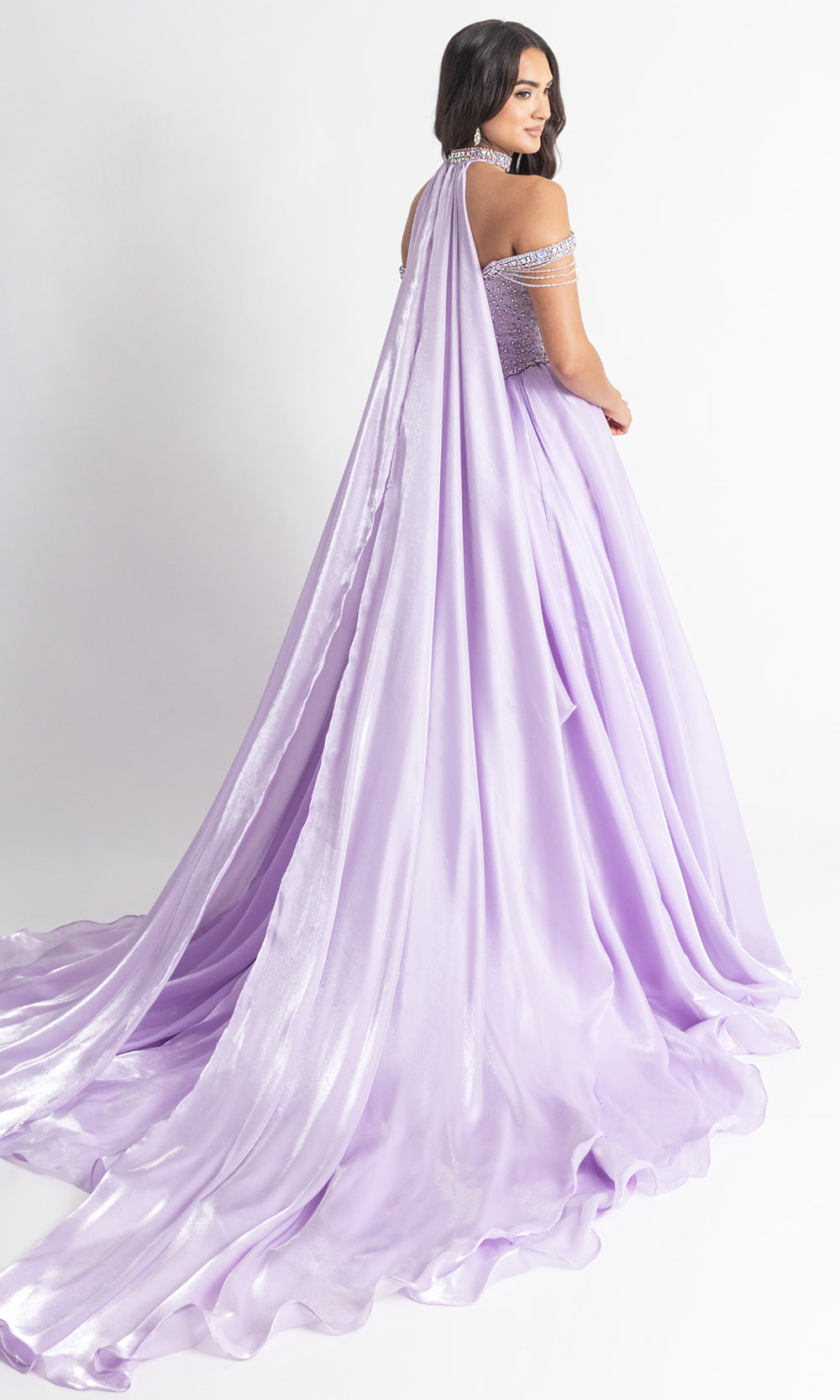 Rachel Allan 50416 - Off Shoulder Basque Ballgown with Flowing Cape Prom Dresses in Lilac
