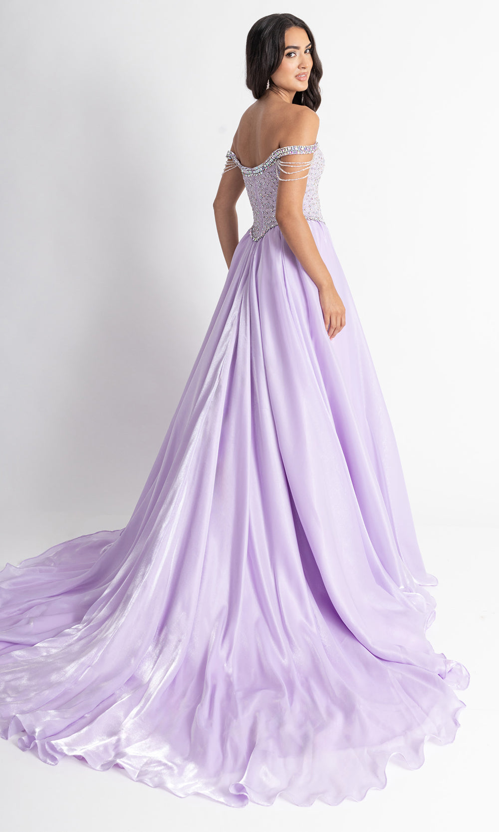Rachel Allan 50416 - Off Shoulder Basque Ballgown with Flowing Cape Prom Dresses in Lilac