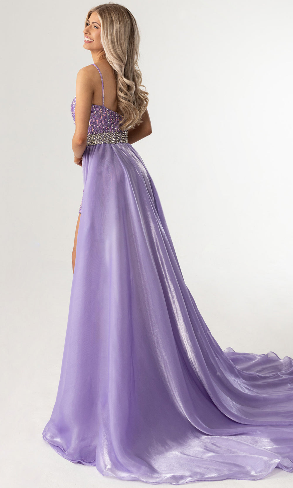 Rachel Allan 50418 - Spaghetti Strap V-Neck Beaded Romper Prom Dresses in Lilac