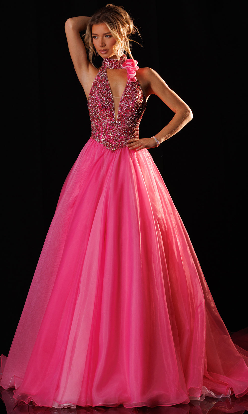 Rachel Allan 50420 - Open Back Embellished Organza Ballgown Ball Gowns in Pink    