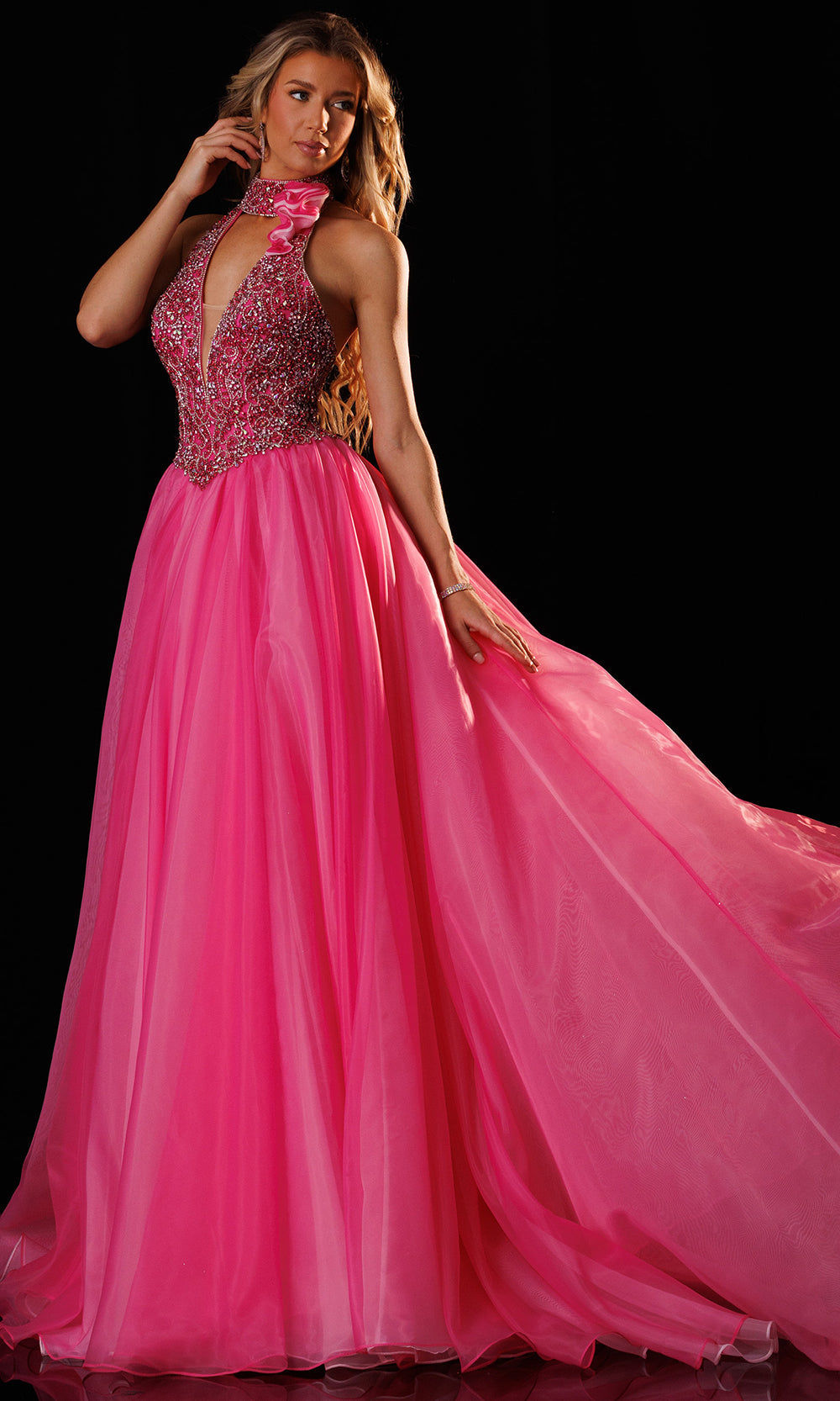 Rachel Allan 50420 - Open Back Embellished Organza Ballgown Ball Gowns in Pink    