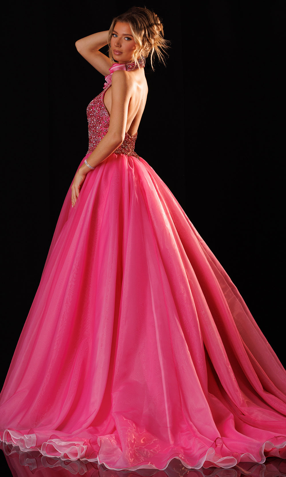 Rachel Allan 50420 - Open Back Embellished Organza Ballgown Ball Gowns in Pink    