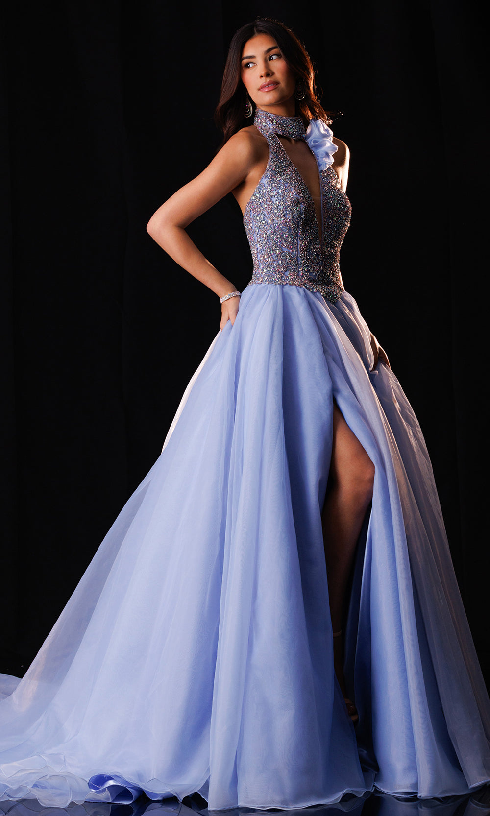 Rachel Allan 50420 - Open Back Embellished Organza Ballgown Ball Gowns in Blue    