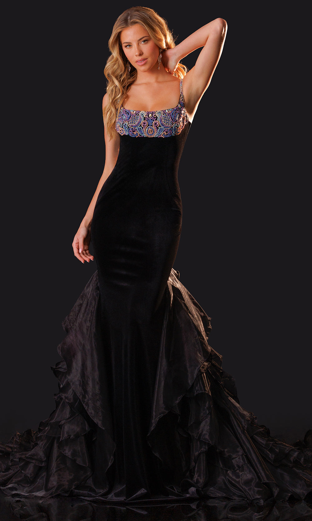 Rachel Allan 50421 - Sleeveless Scoop Velvet Mermaid Gown Evening Dresses in Black Multi   