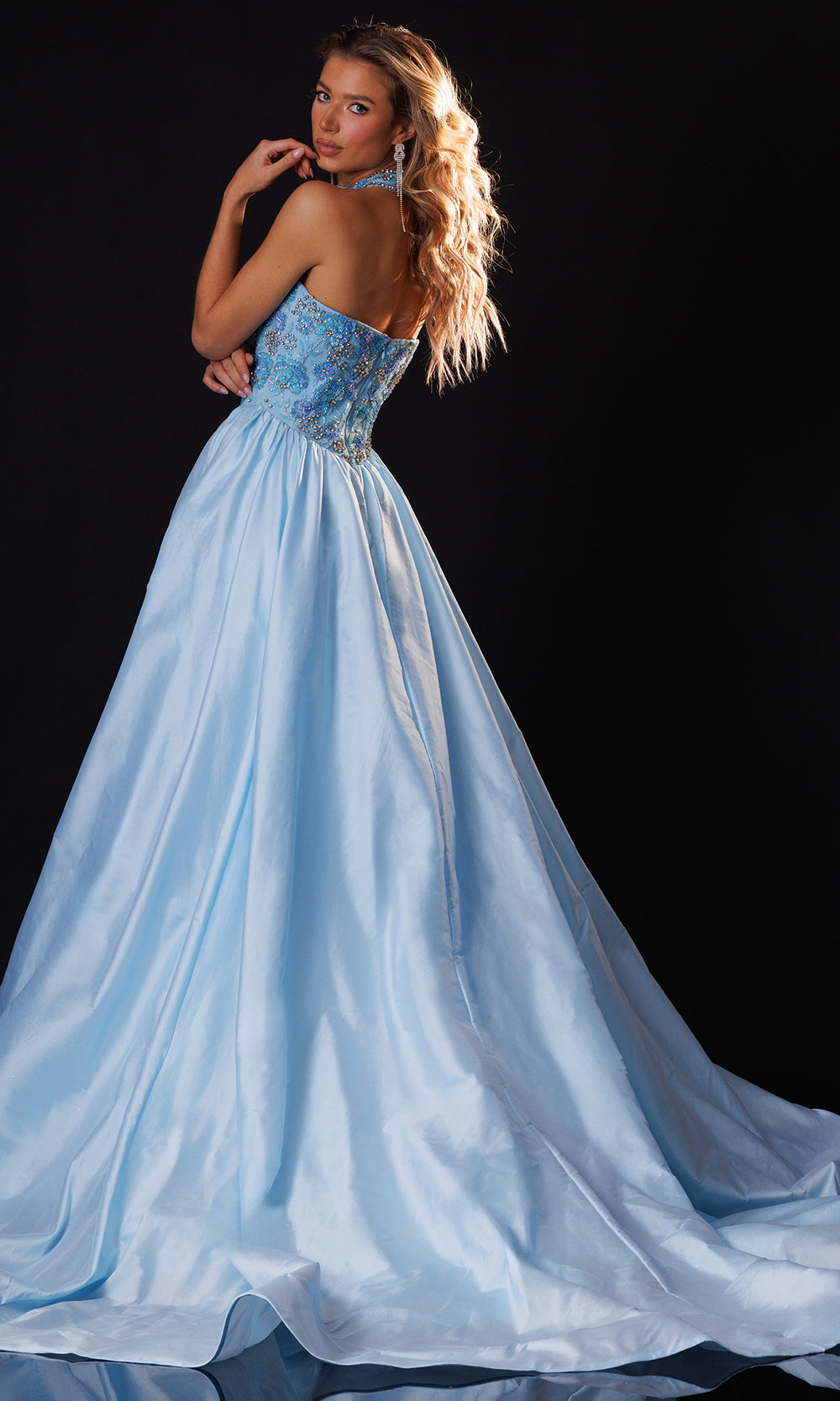 Rachel Allan 50423 - Bow Accent Strapless Ballgown with Slit Ball Gowns in Blue    
