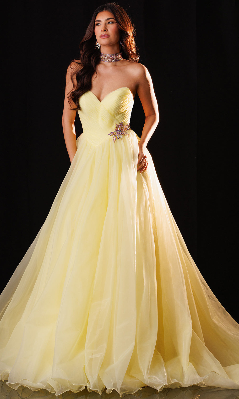 Rachel Allan 50424 - Choker Detail Sweetheart Layered Gown Ball Gowns in Yellow    