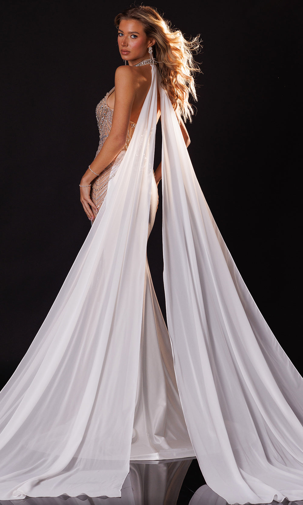 Rachel Allan 50425 - Beaded Illusion Bodice Halter Sheath Gown Prom Dresses in White Nuetral   