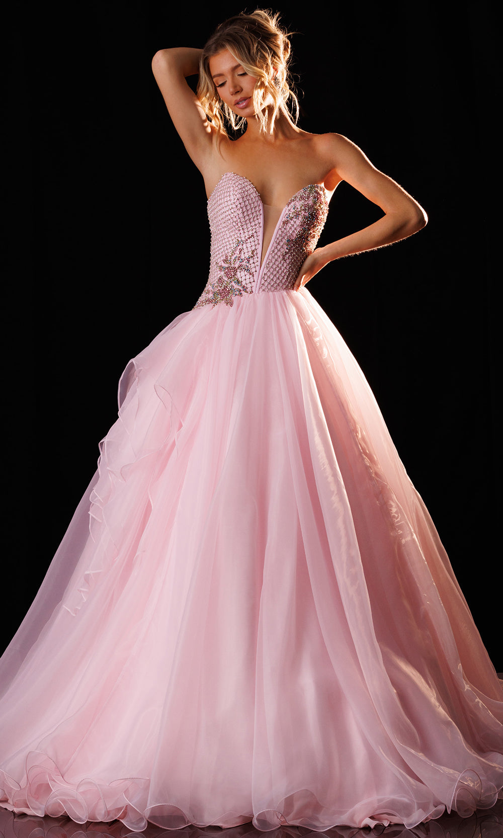 Rachel Allan 50428 - Plunging Sweetheart Layered Organza Gown Prom Dresses in Pink    