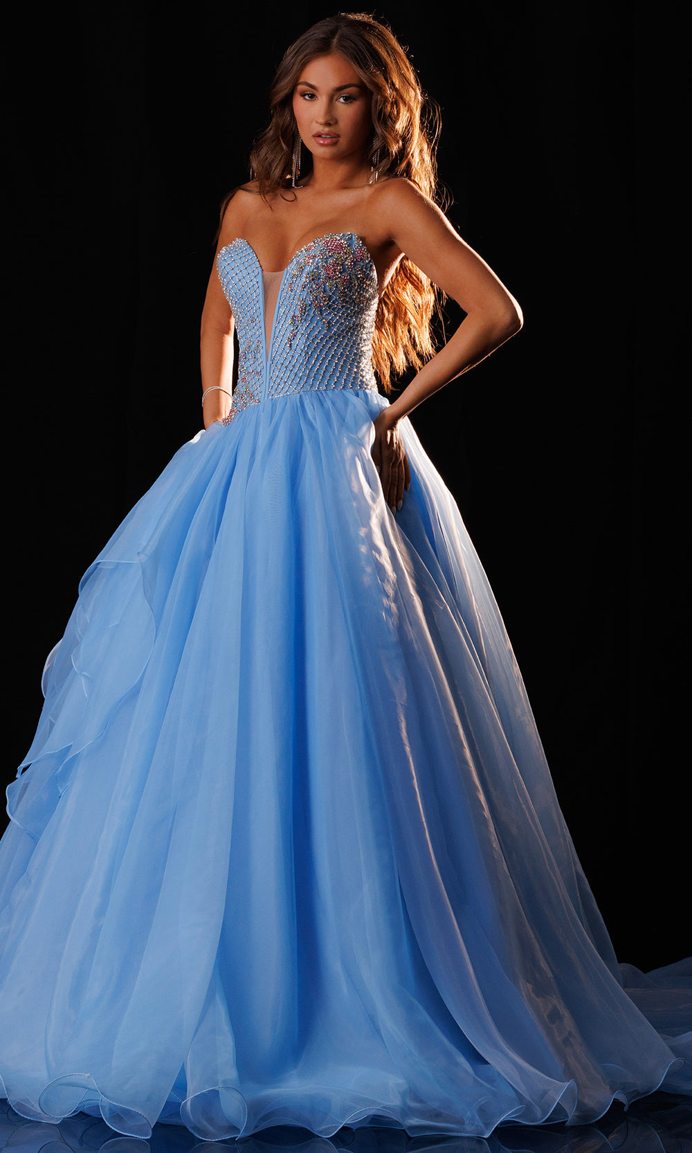 Rachel Allan 50428 - Plunging Sweetheart Layered Organza Gown Prom Dresses in Blue    