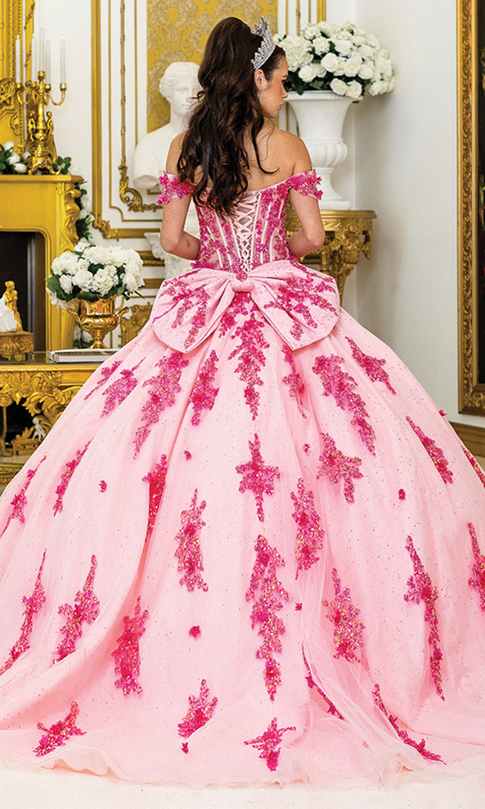 Dancing Queen 5042 - Off-Shoulder 3D Floral Glitter Ballgown Quinceanera Dresses