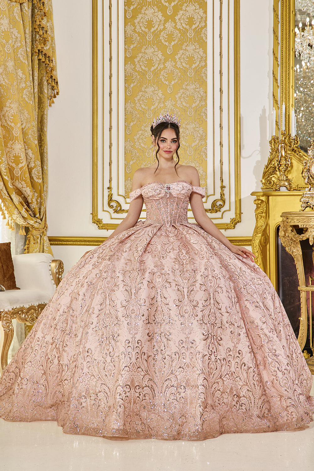 Dancing Queen 5043 - Beaded Off Shoulder Pleated Ballgown