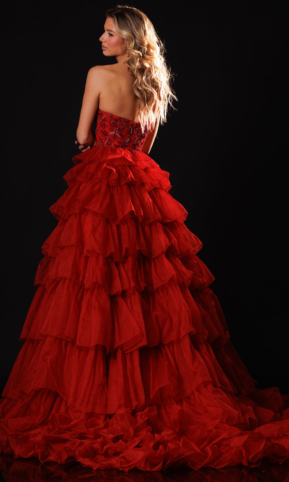 Rachel Allan 50431 - Straight Neckline Ruffle Long Gown Ball Gowns in Red    