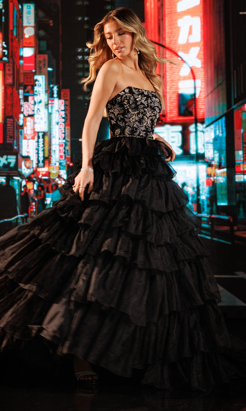 Rachel Allan 50431 - Straight Neckline Ruffle Long Gown Ball Gowns in Black    