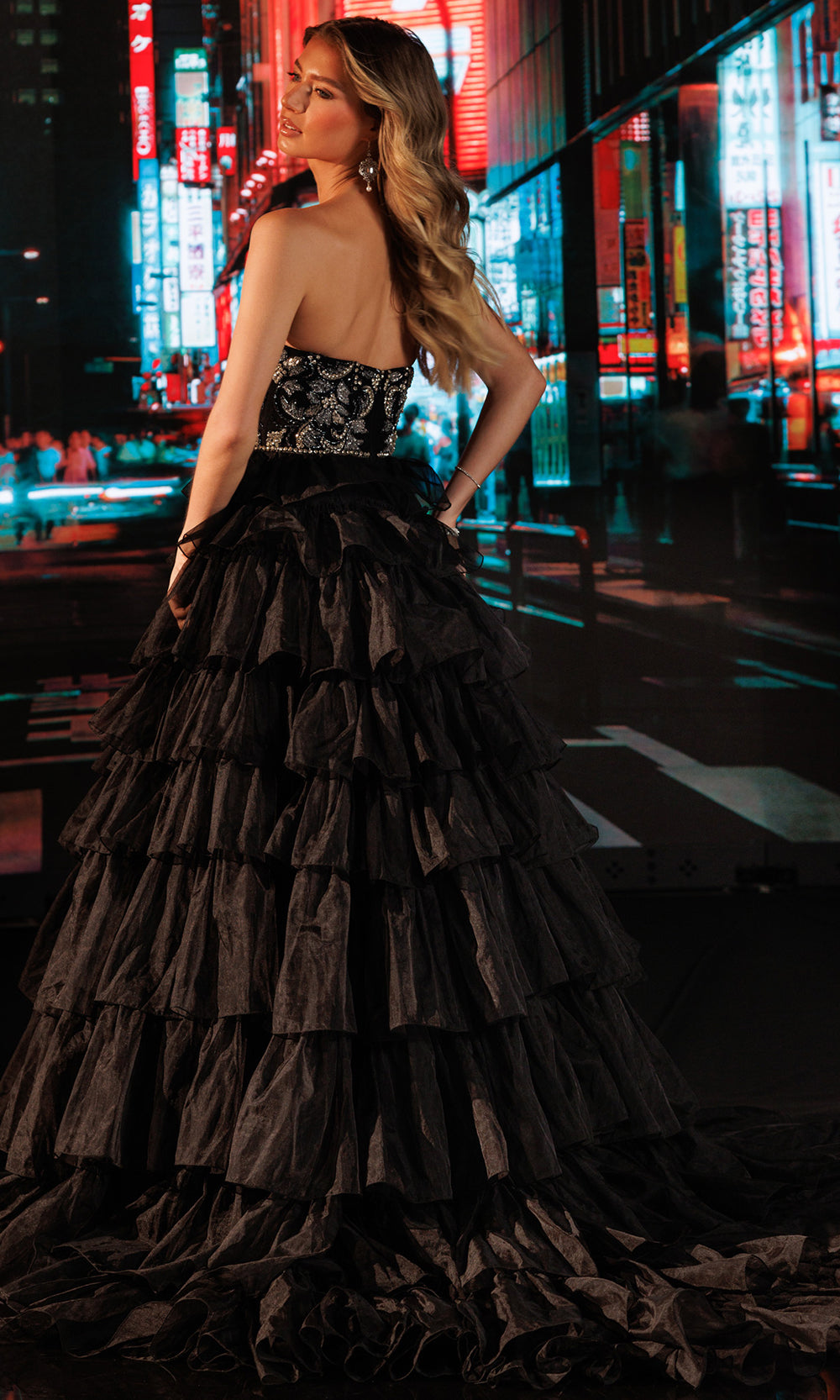 Rachel Allan 50431 - Straight Neckline Ruffle Long Gown Ball Gowns in Black    