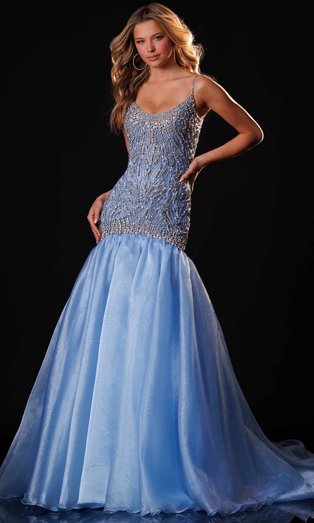 Rachel Allan 50433 - Spaghetti Strap Scoop Flared Gown Prom Dresses in Blue    