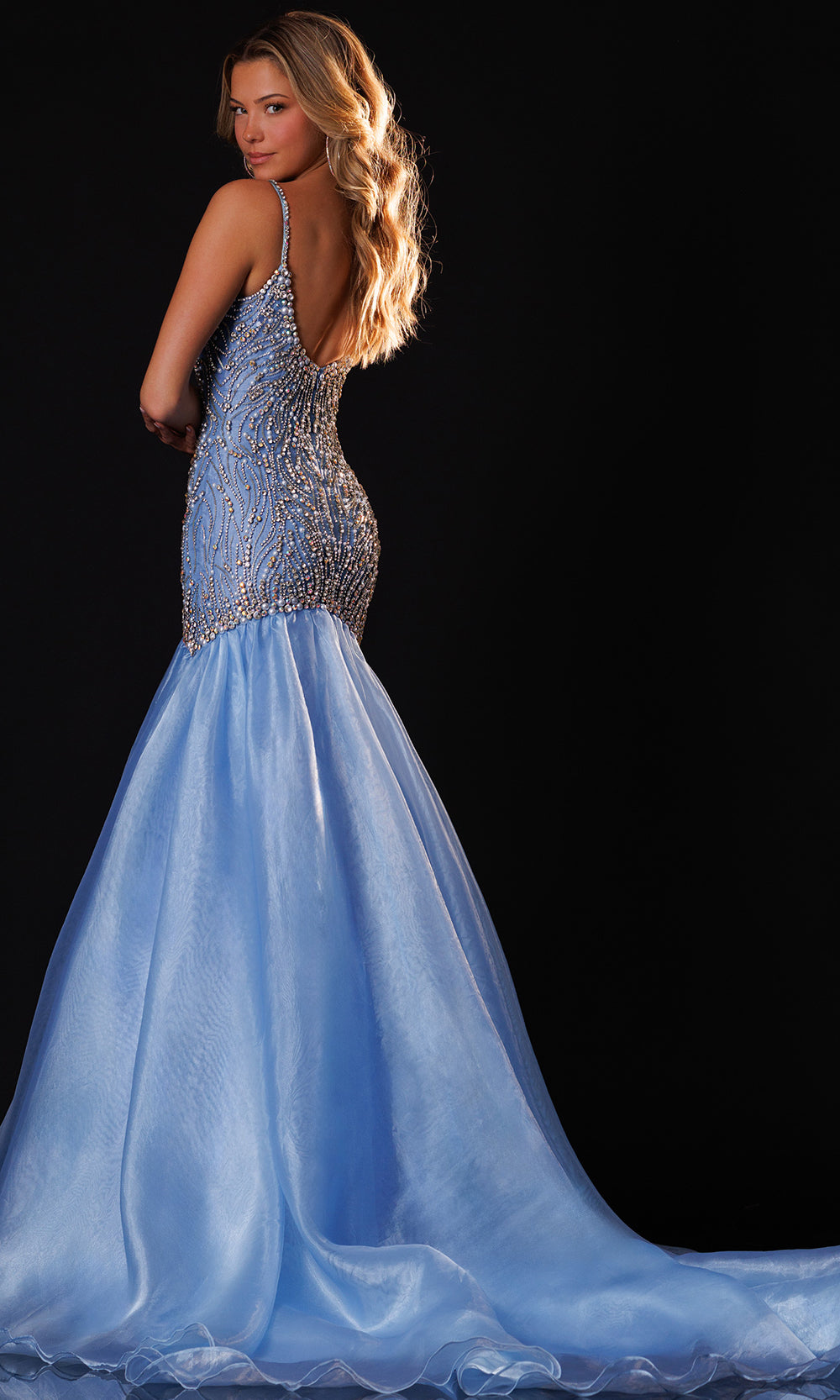 Rachel Allan 50433 - Spaghetti Strap Scoop Flared Gown Prom Dresses in Blue    