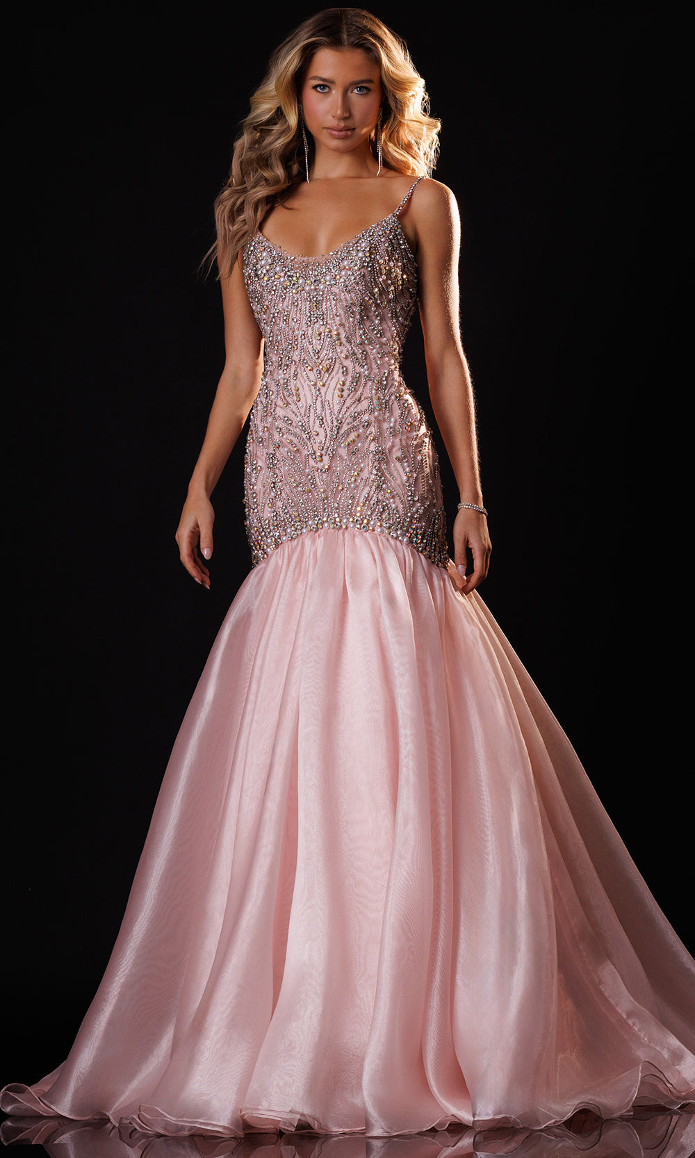 Rachel Allan 50433 - Spaghetti Strap Scoop Flared Gown Prom Dresses in Pink    