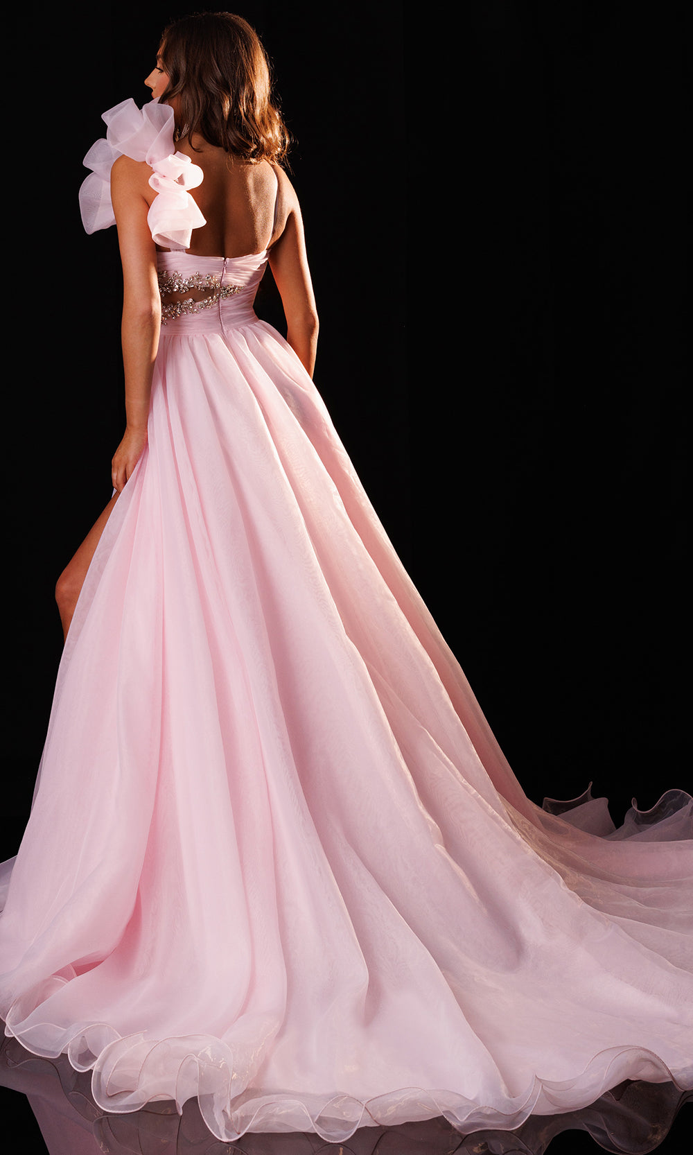 Rachel Allan 50437 - One Shoulder Ruffle Organza Gown Prom Dresses in Pink    