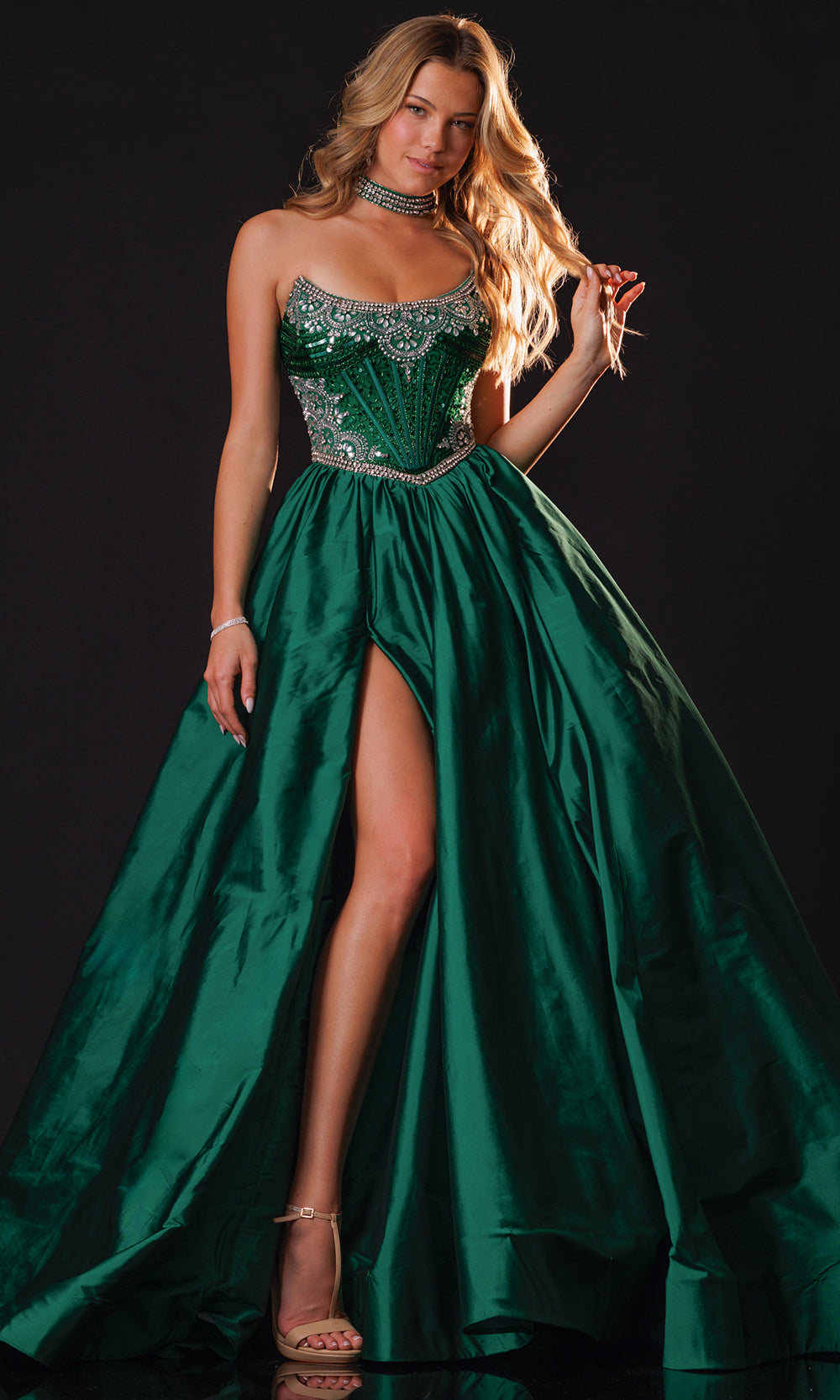 Rachel Allan 50439 - Strapless Crystal Applique Ballgown Ball Gowns in Green    