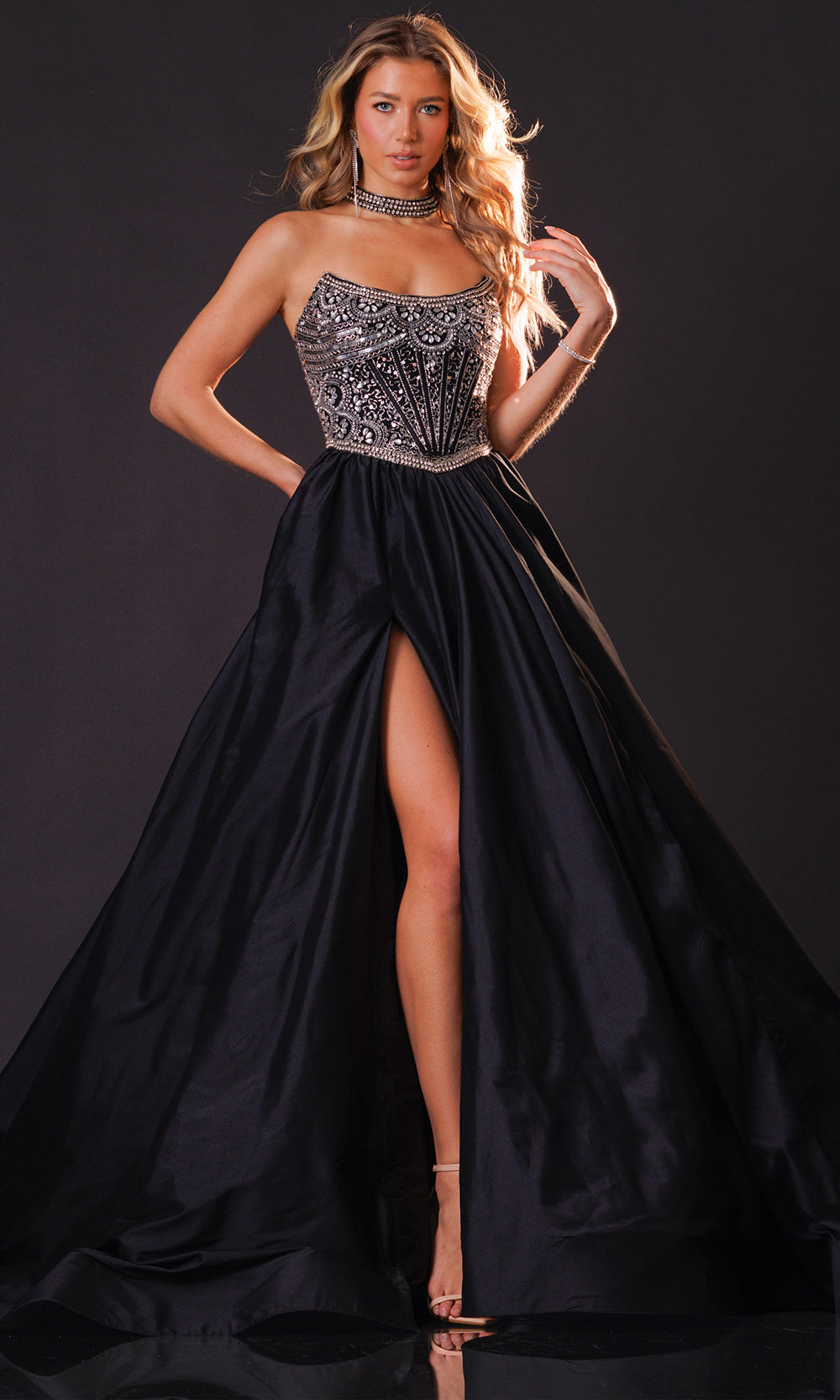 Rachel Allan 50439 - Strapless Crystal Applique Ballgown Ball Gowns in Black    