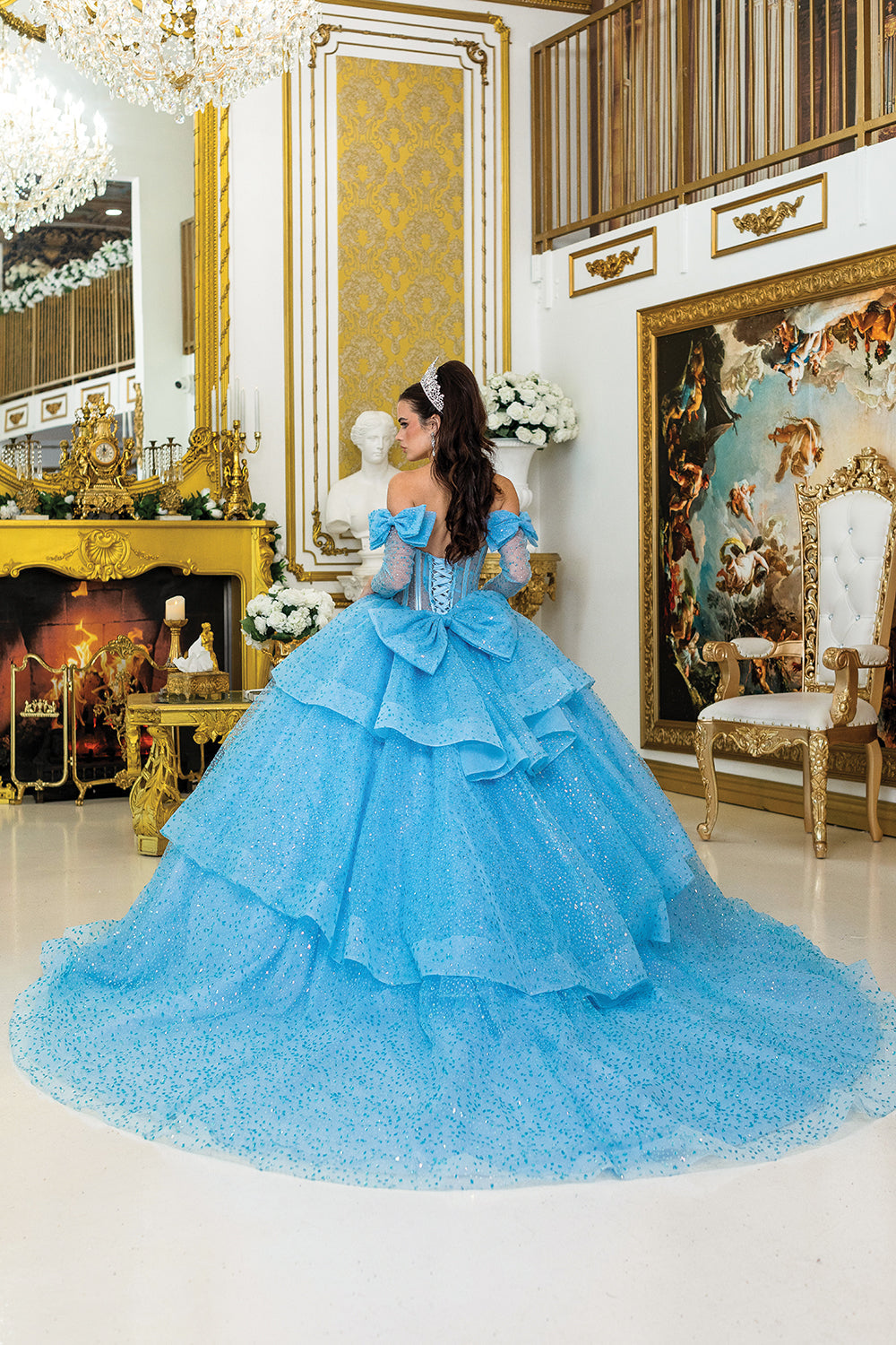 Dancing Queen 5044 - Bow Accent Glitter Princess Ballgown In Blue