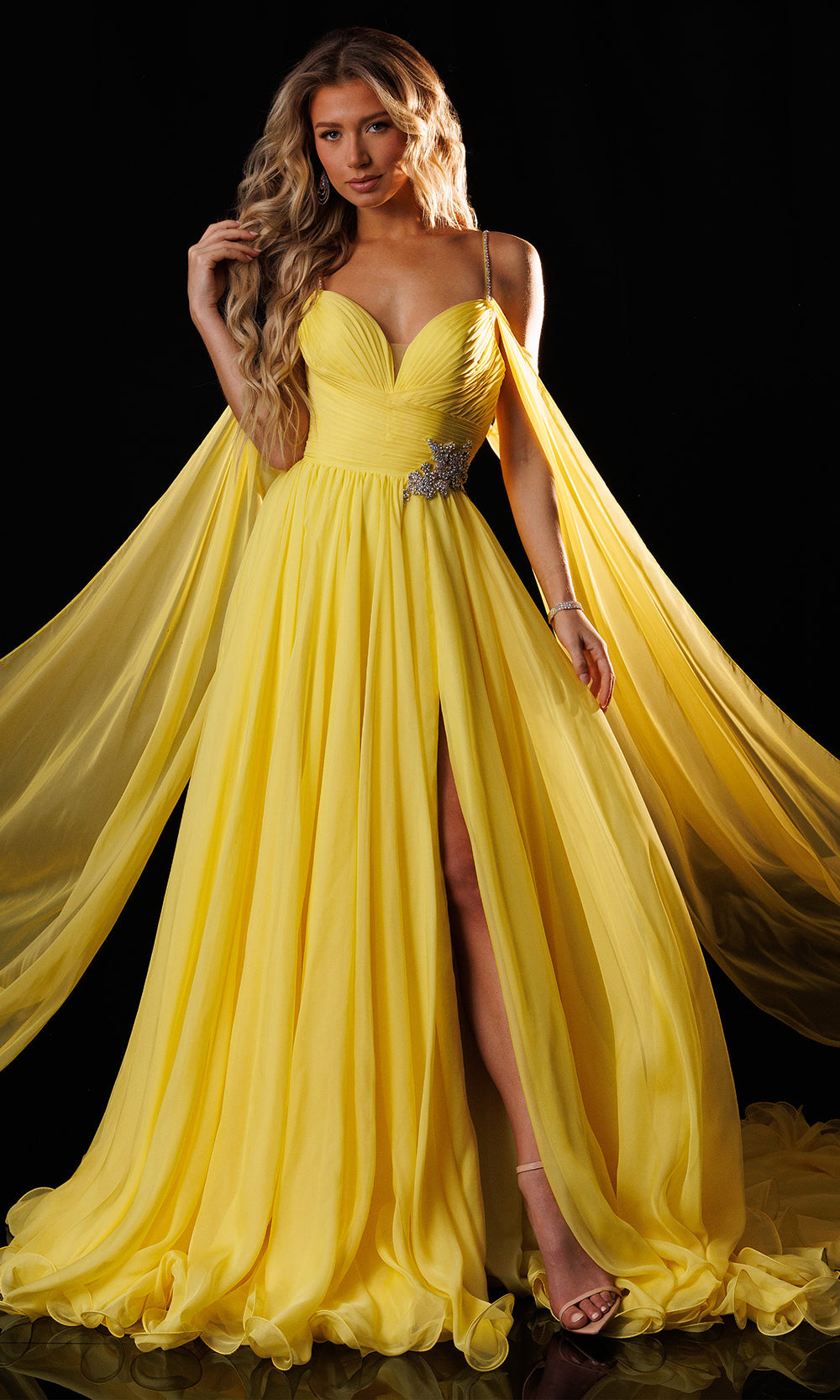 Rachel Allan 50444 - Deep Sweetheart Beaded Accent A-Line Gown Evening Dresses in Yellow    