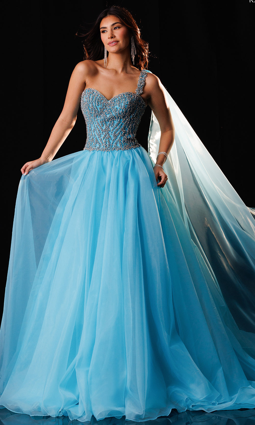 Rachel Allan 50445 - Crystal-Beaded Bodice Organza Gown Prom Dresses in Blue    