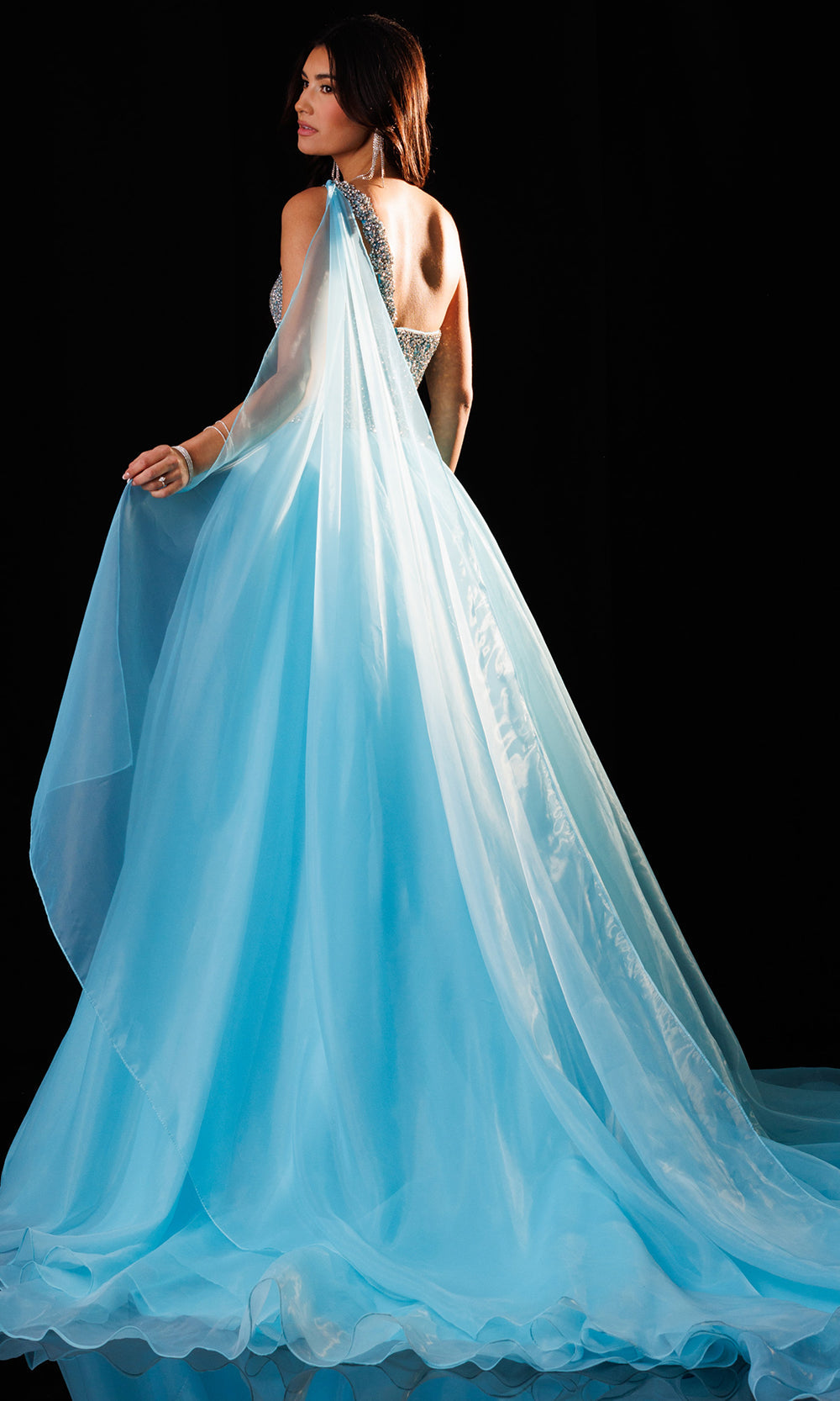 Rachel Allan 50445 - Crystal-Beaded Bodice Organza Gown Prom Dresses in Blue    