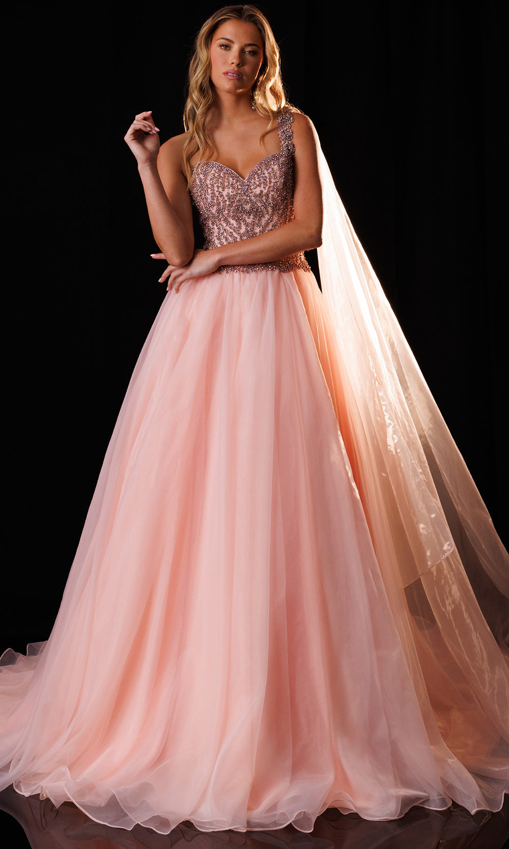 Rachel Allan 50445 - Crystal-Beaded Bodice Organza Gown Prom Dresses in Pink    