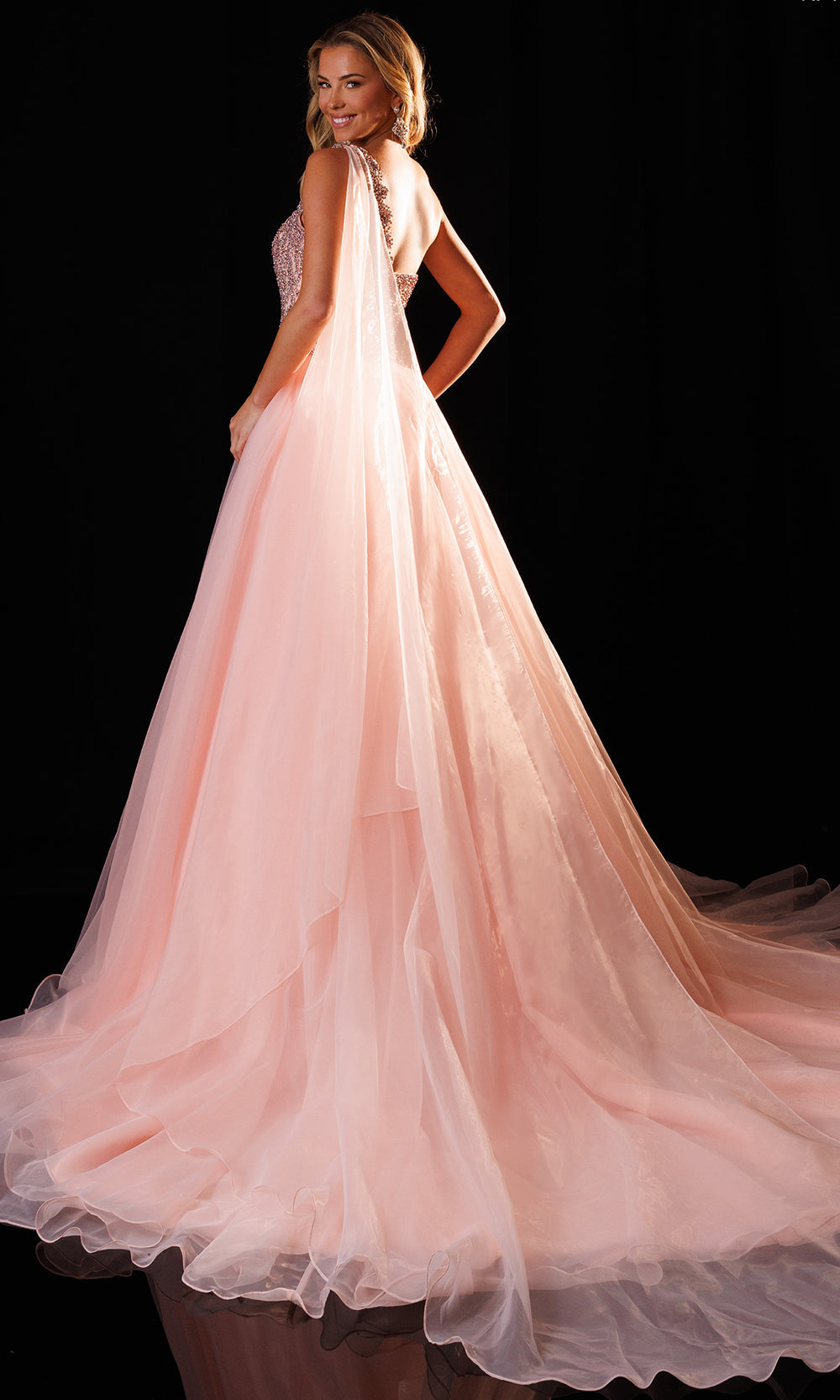 Rachel Allan 50445 - Crystal-Beaded Bodice Organza Gown Prom Dresses in Pink    