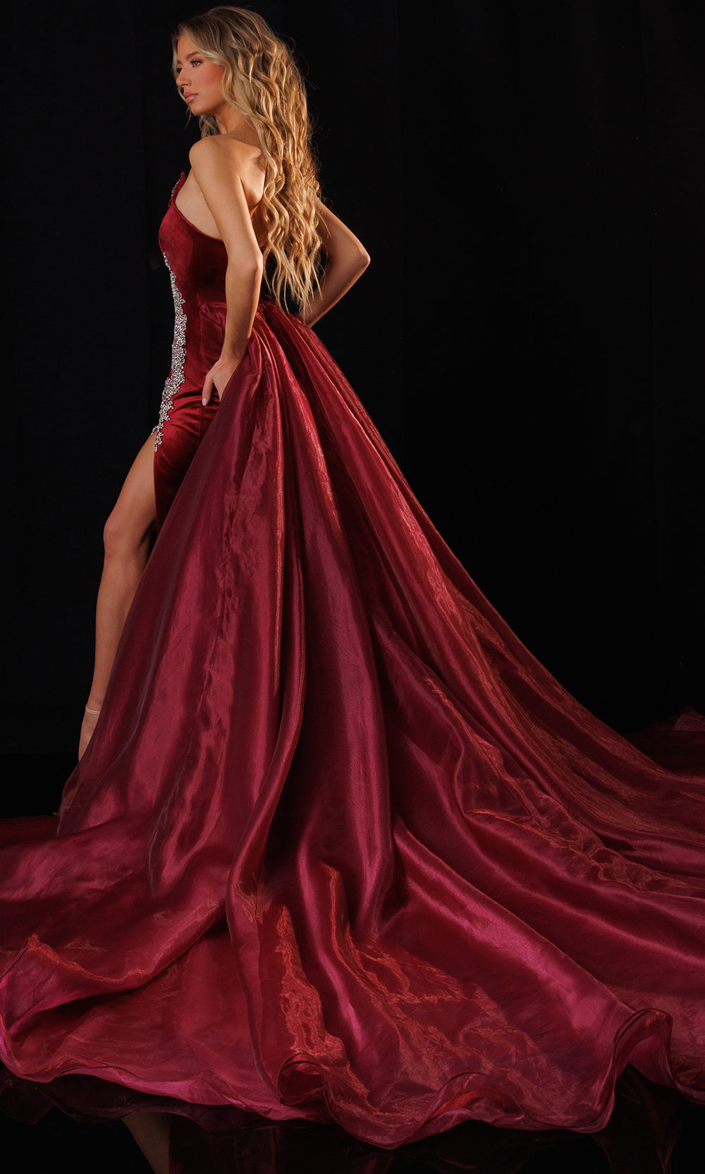 Rachel Allan 50446 - Rhinestone Embellished Overskirt Gown Pageant Dresses in Red    
