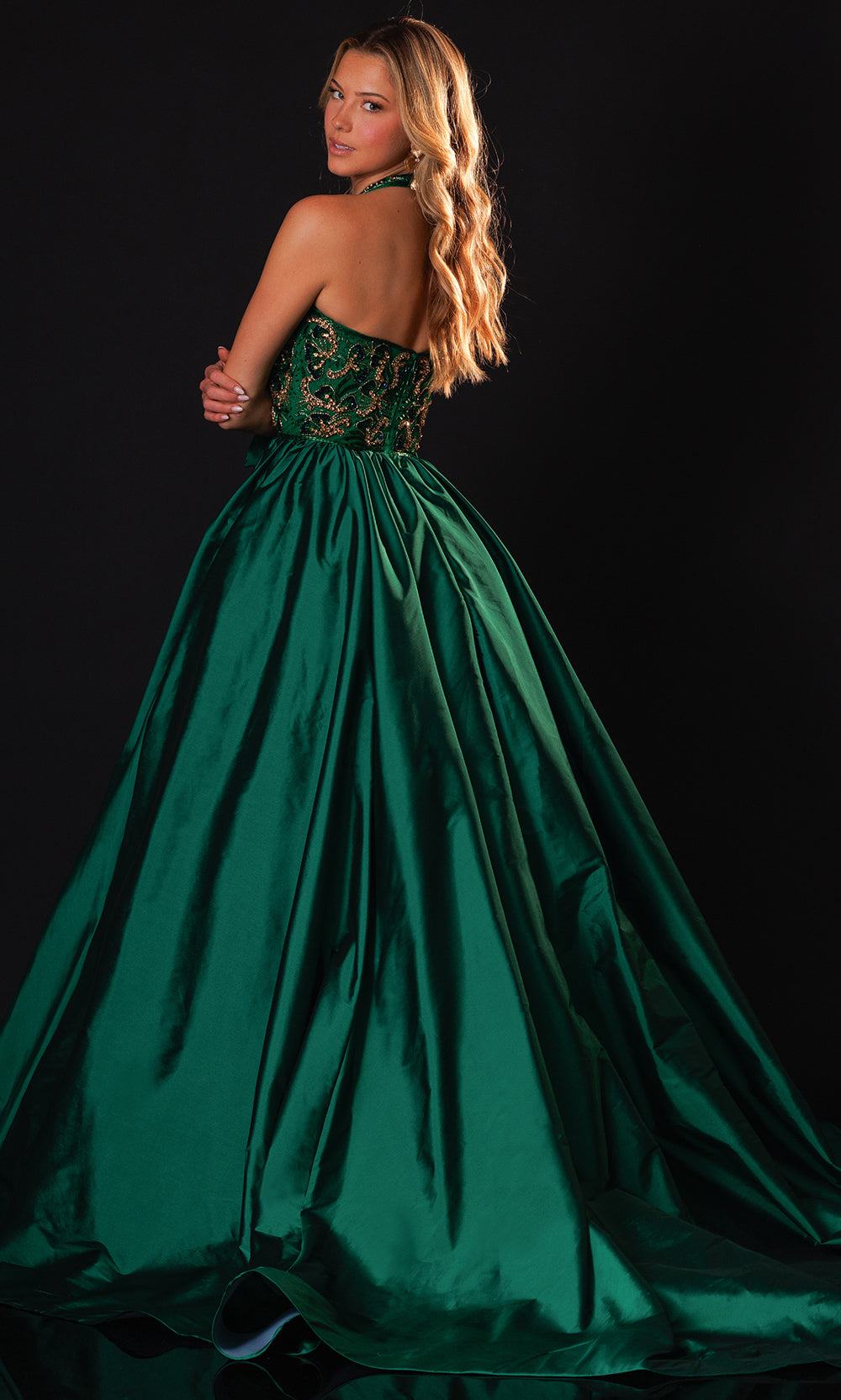 Rachel Allan 50447 - Beaded Applique Sleeveless Halter Ballgown Ball Gowns in Green    