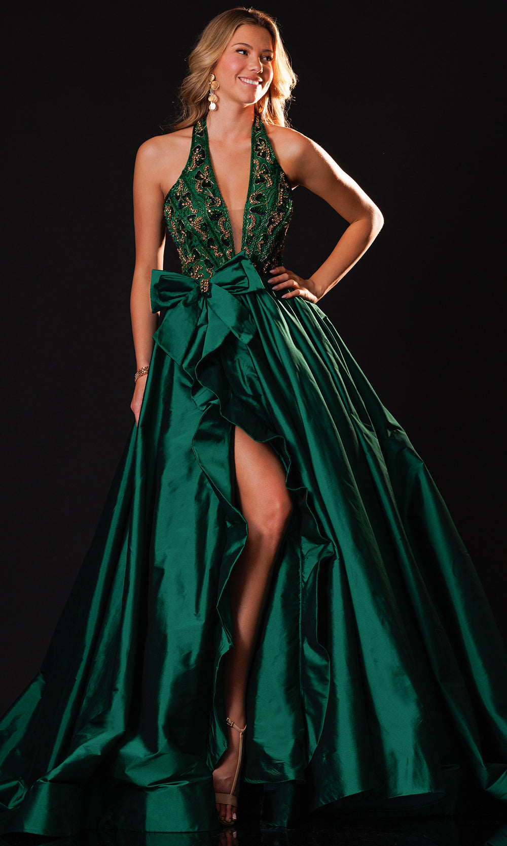 Rachel Allan 50447 - Beaded Applique Sleeveless Halter Ballgown Ball Gowns in Green    