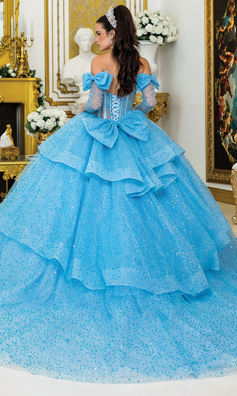 Dancing Queen 5044 - Bow Accent Glitter Quinceanera Ballgown Quinceanera Dresses