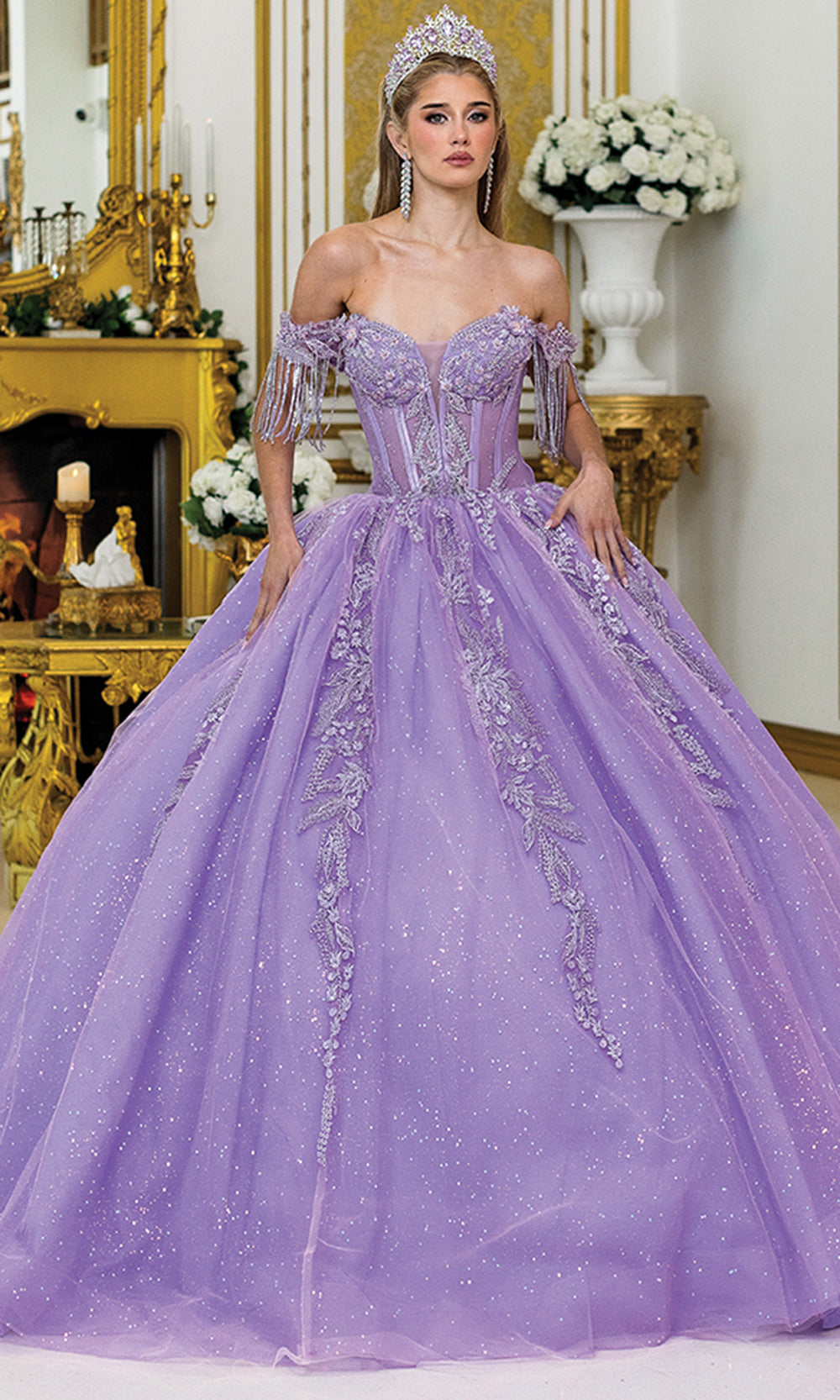 Dancing Queen 5045 - Embroidered Corset Tulle Ballgown Quinceanera Dresses
