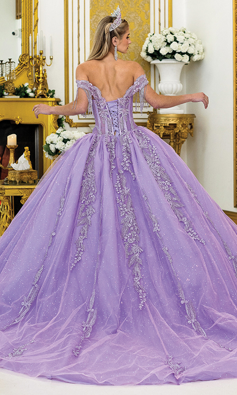Dancing Queen 5045 - Embroidered Corset Tulle Ballgown Quinceanera Dresses