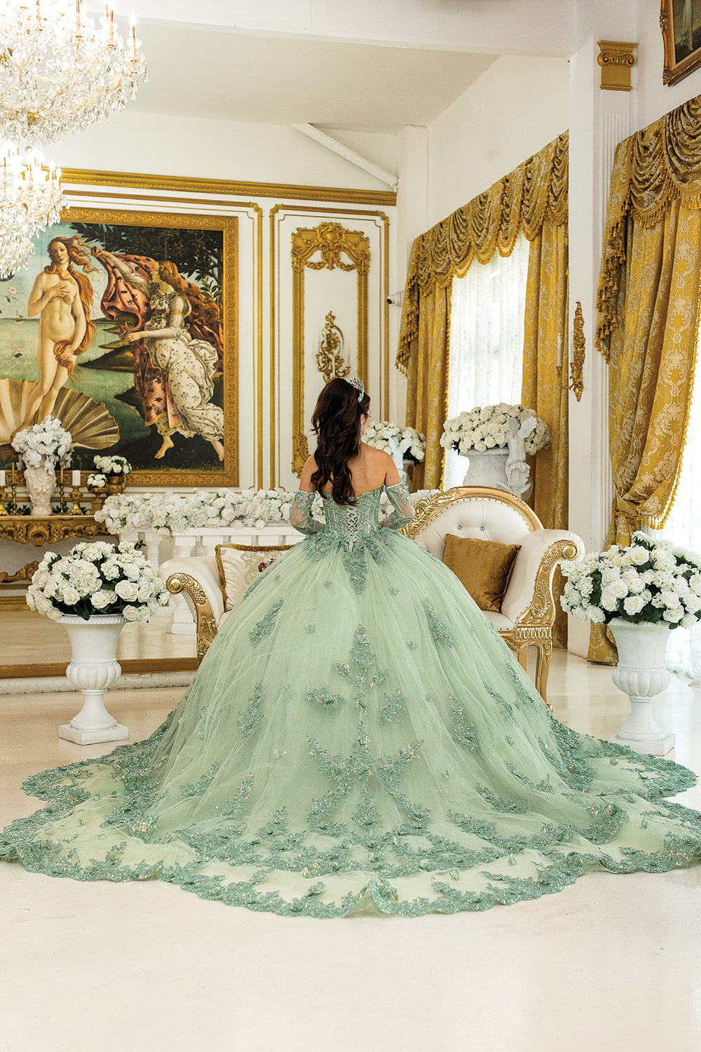 Dancing Queen 5047 - Embroidered Lace Princess Ballgown In Green