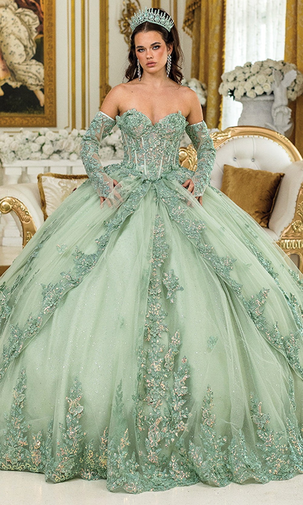 Dancing Queen 5047 - Floral Lace Embroidered Ballgown Quinceanera Dresses