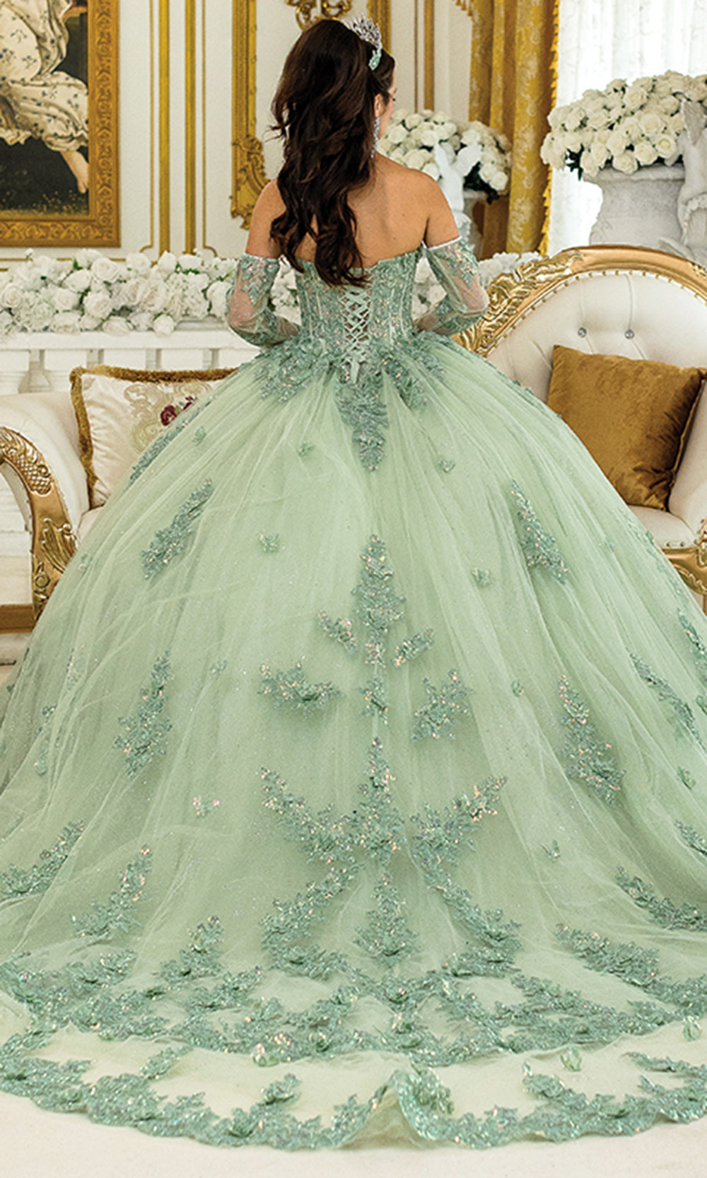 Dancing Queen 5047 - Floral Lace Embroidered Ballgown Quinceanera Dresses