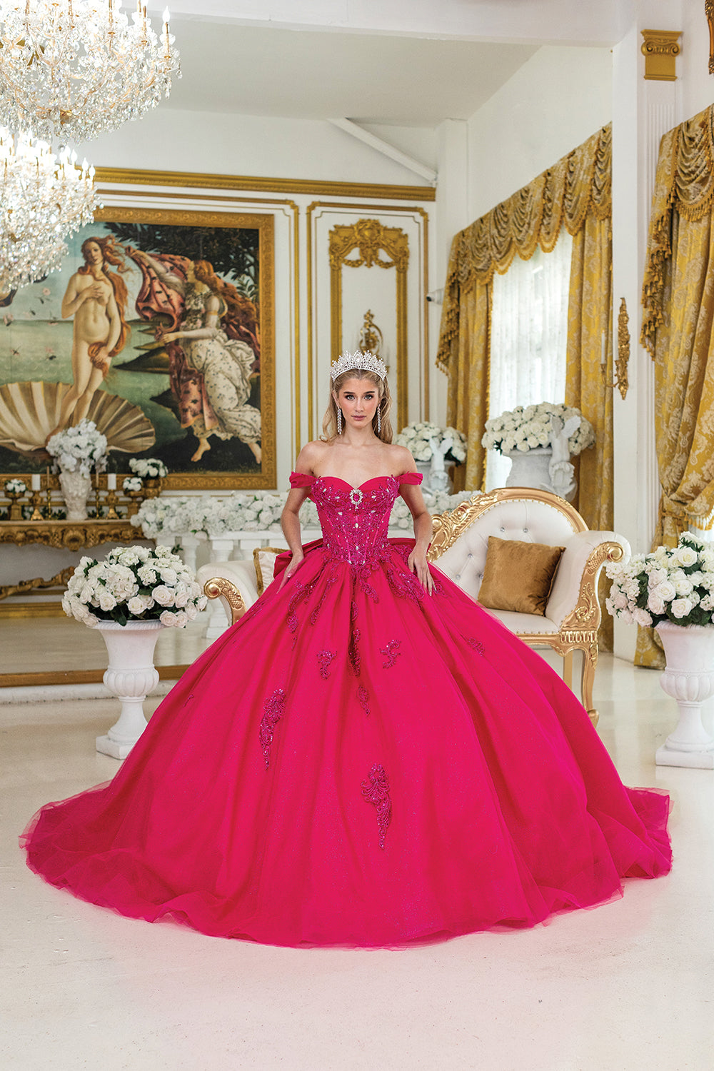 Dancing Queen 5048 - Beaded Jewel Accent Ballgown In Pink