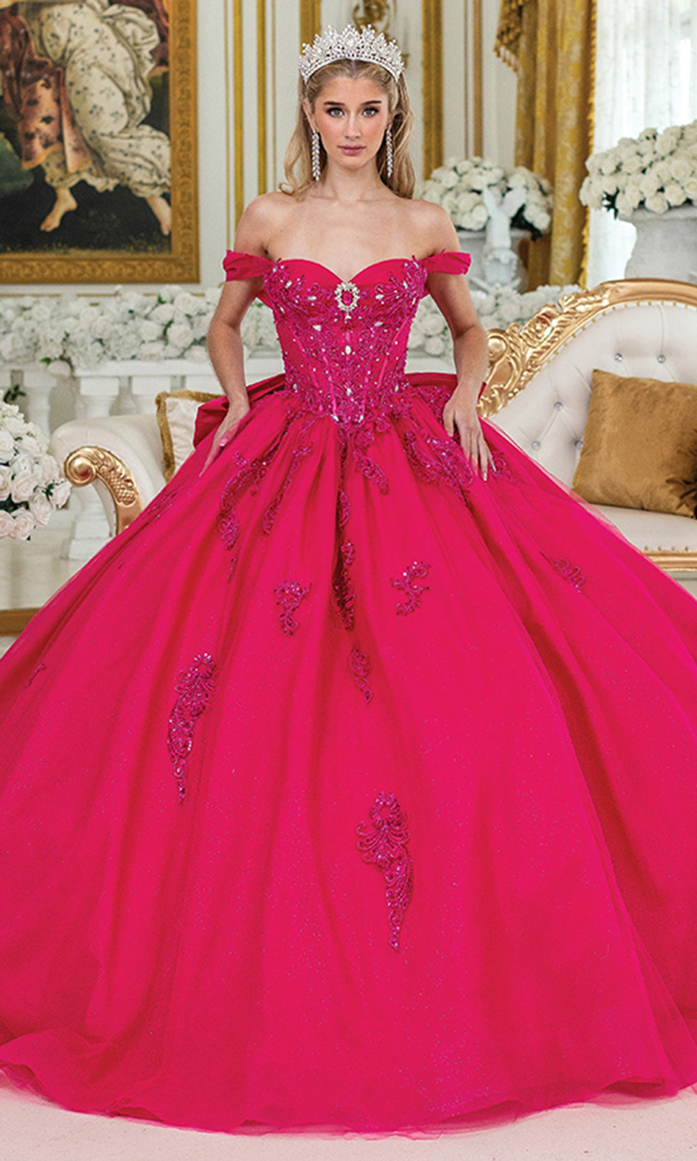 Dancing Queen 5048 - Off-Shoulder Jewel Accent Ballgown Quinceanera Dresses