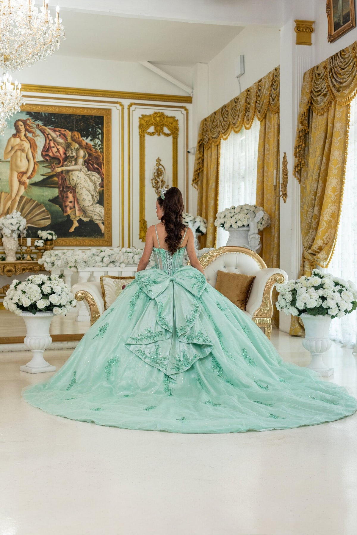 Dancing Queen 5049 - Corset Floral Embroidered Ballgown In Green
