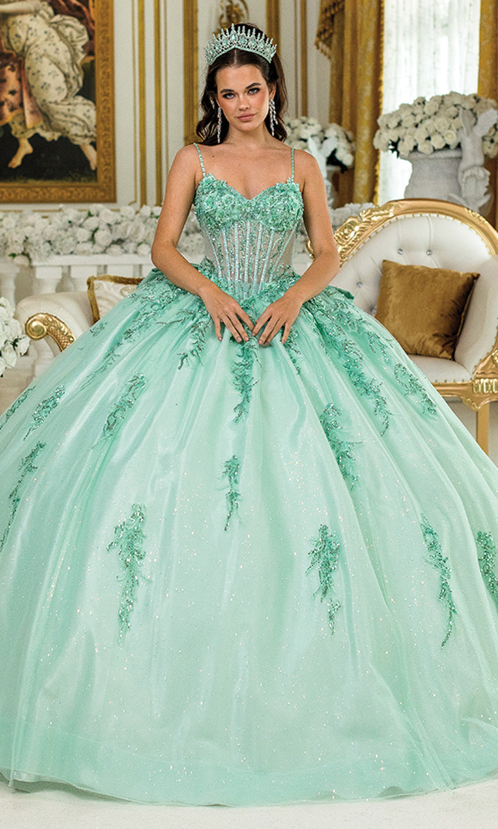 Dancing Queen 5049 - Floral Embroidered Corset Ballgown Quinceanera Dresses