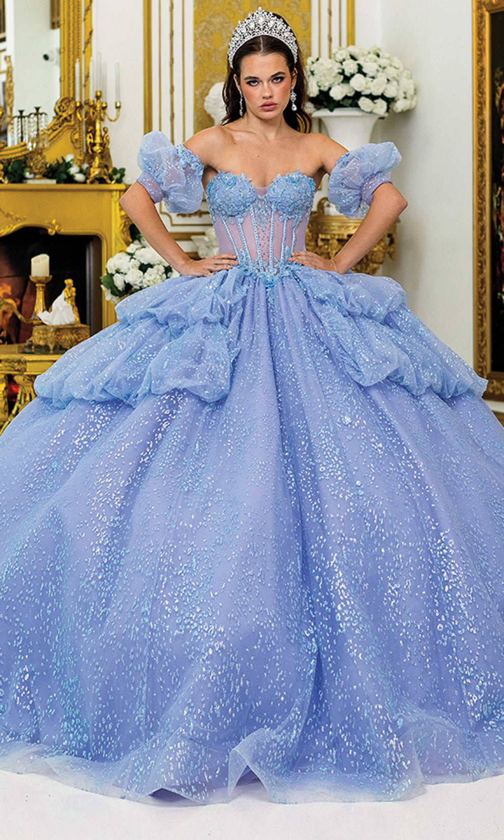 Dancing Queen 5050 - Layered Peplum Glitter Ballgown Quinceanera Dresses