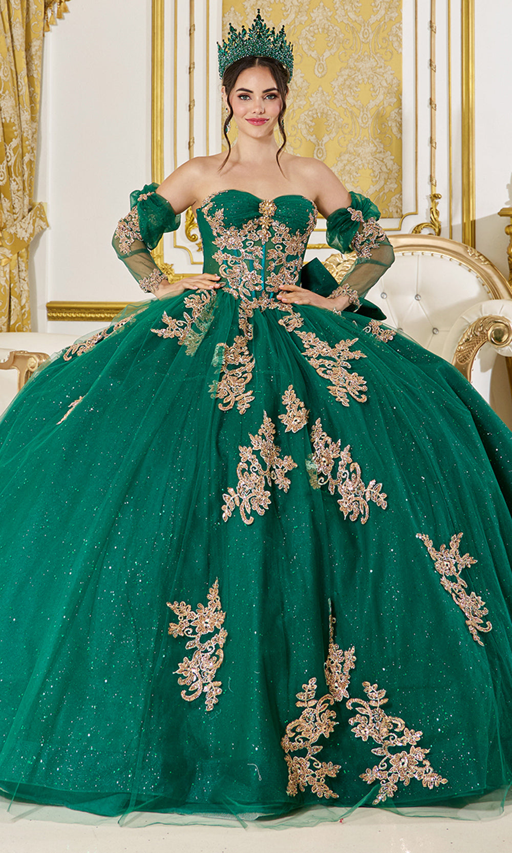 Dancing Queen 5051 - Sweetheart Basque Ballgown with Detachable Sleeves Ball Gowns in Green 