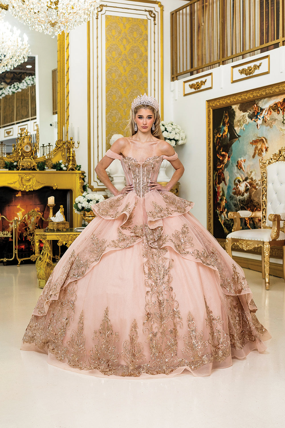 Dancing Queen 5055 - Off Shoulder Tiered Ballgown In Pink