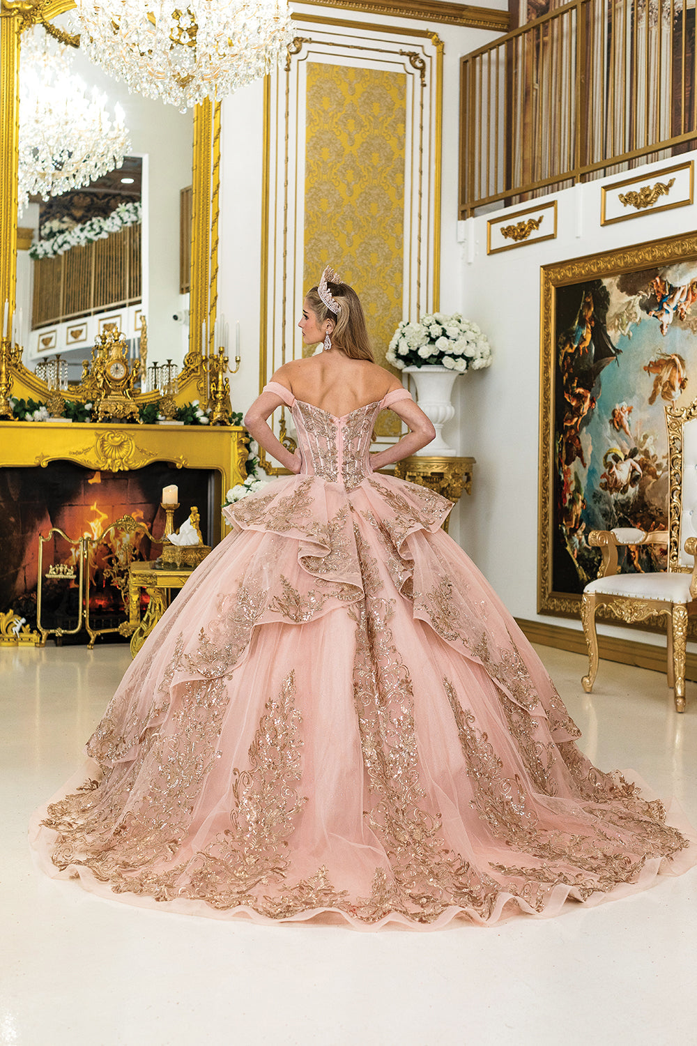 Dancing Queen 5055 - Off Shoulder Tiered Ballgown In Pink