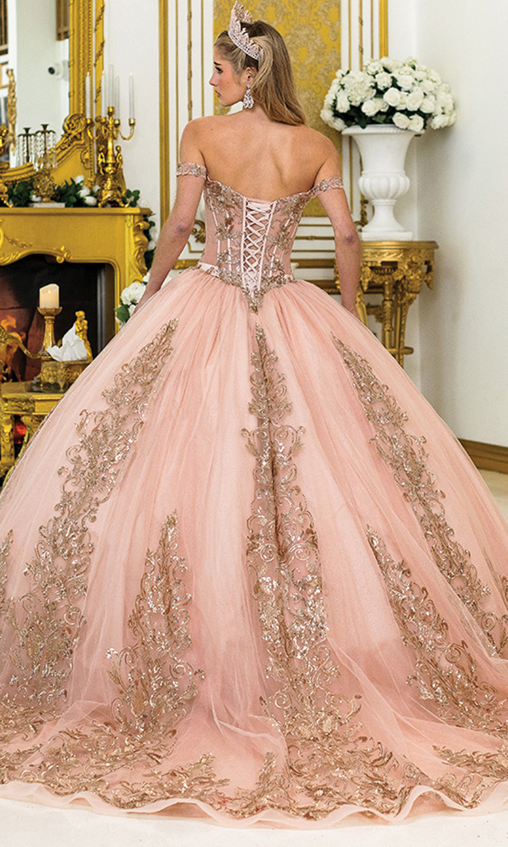 Dancing Queen 5055 - Lace Applique Off Shoulder Ballgown Quinceanera Dresses