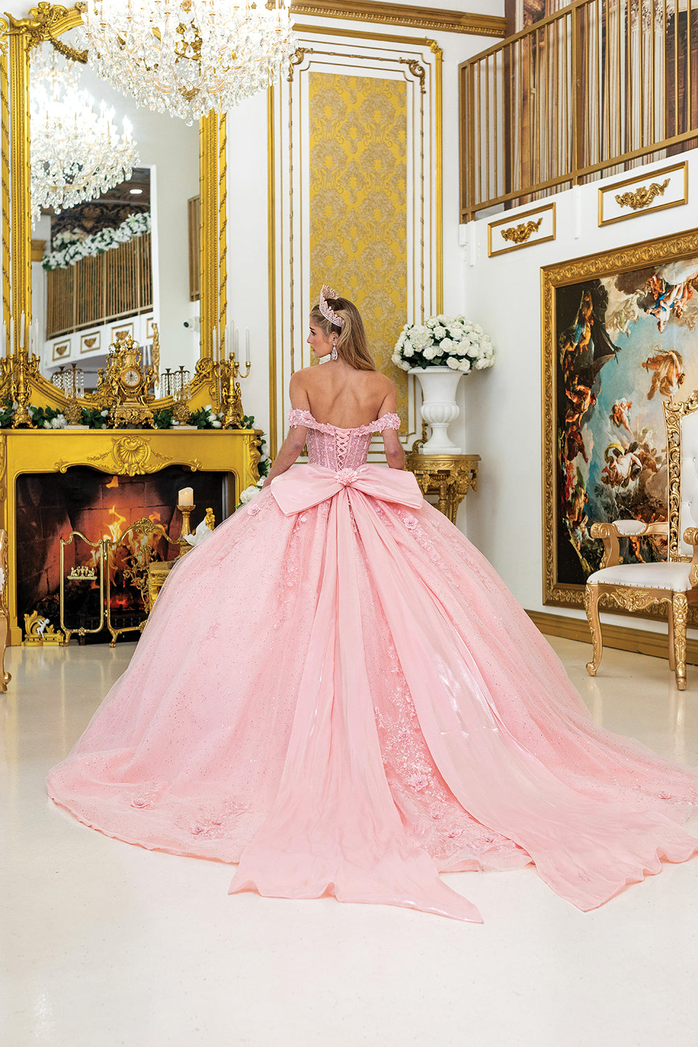 Dancing Queen 5056 - Layered Glitter Tulle Ballgown In Pink