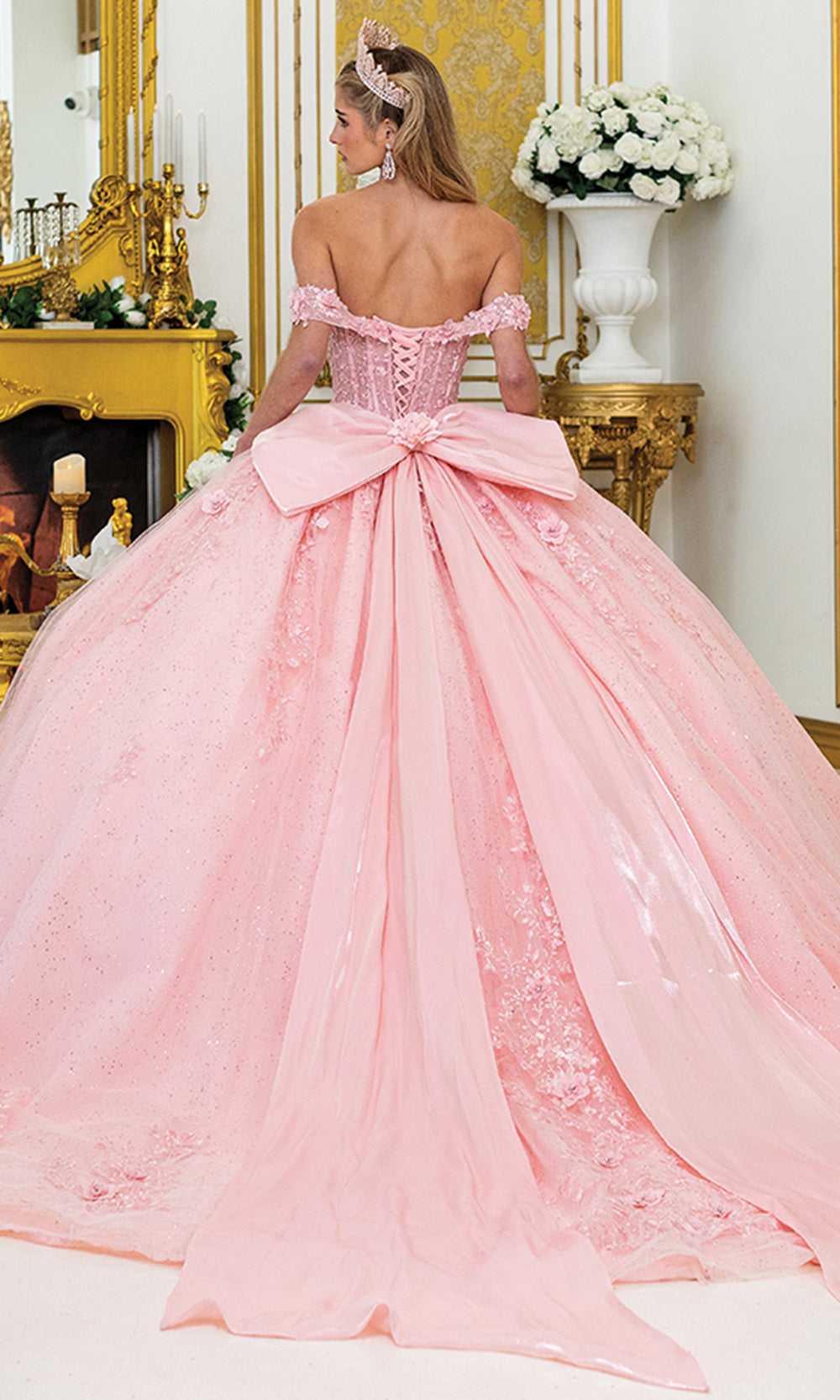 Dancing Queen 5056 - Glitter Floral Appliqued Ballgown Quinceanera Dresses